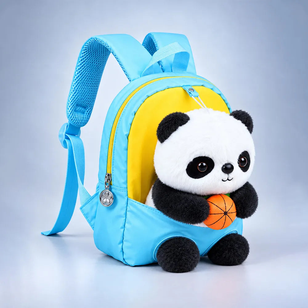 Blue & Yellow Panda Tiny Toddlers Backpack with Removable Soft Toy for nursery and Playgroup