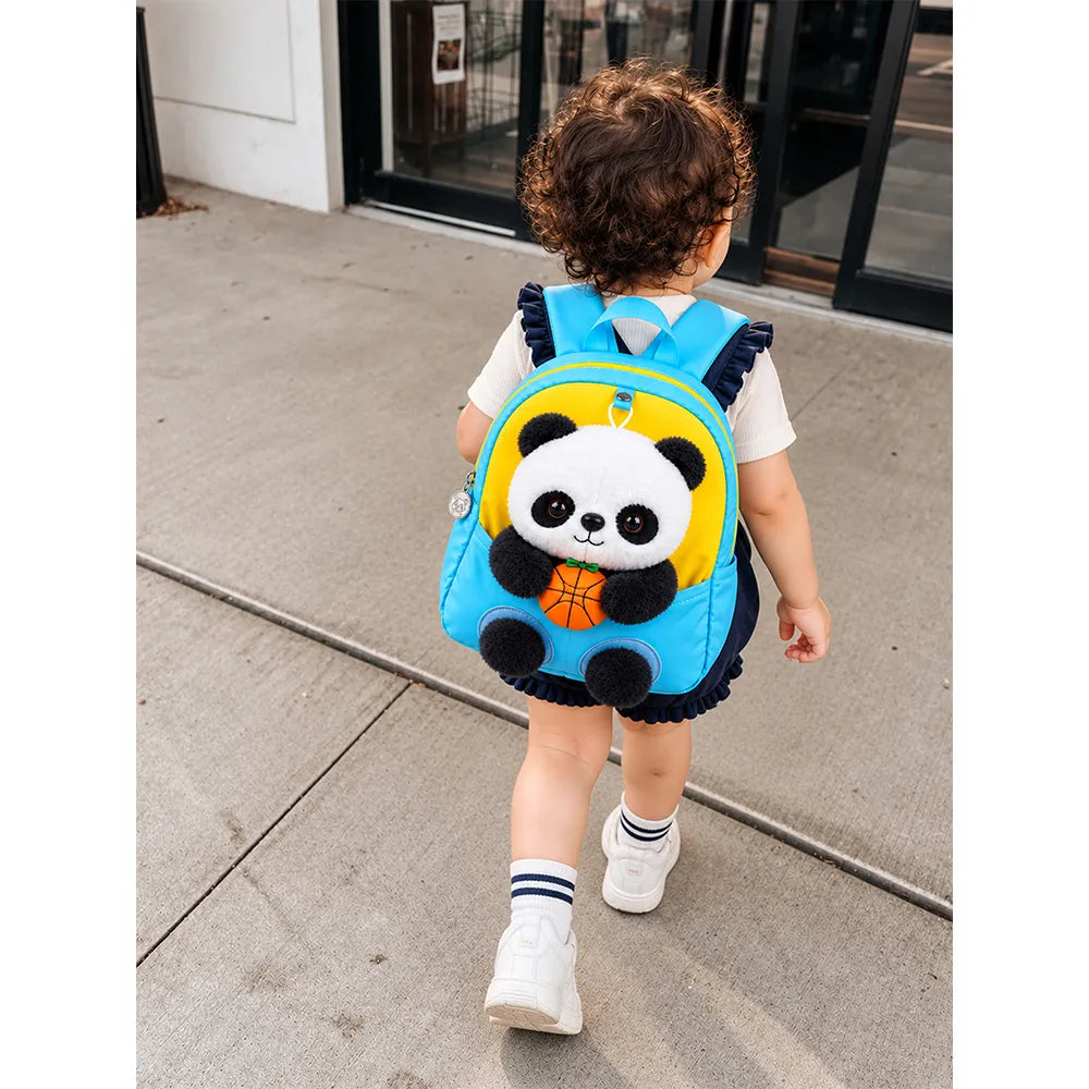 Blue & Yellow Panda Tiny Toddlers Backpack with Removable Soft Toy for nursery and Playgroup