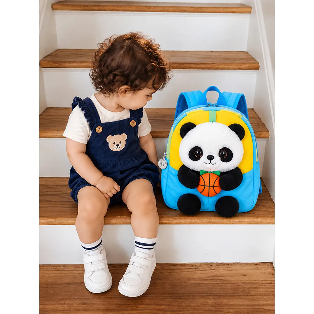 Blue & Yellow Panda Tiny Toddlers Backpack with Removable Soft Toy for nursery and Playgroup