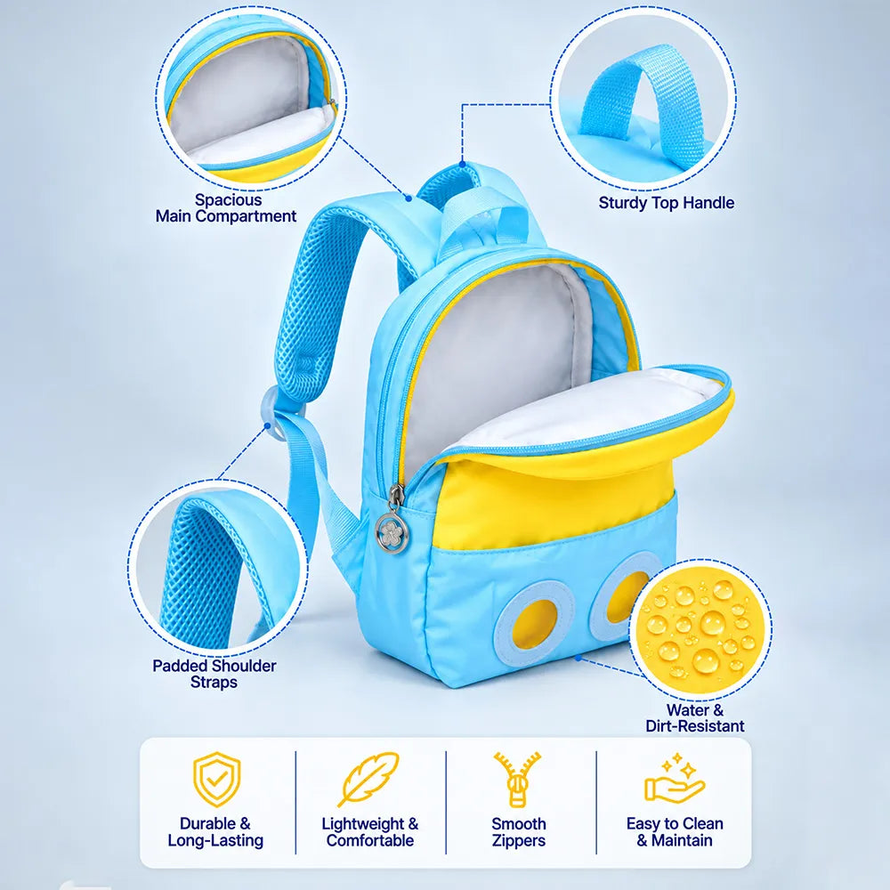 Blue & Yellow Panda Tiny Toddlers Backpack with Removable Soft Toy for nursery and Playgroup