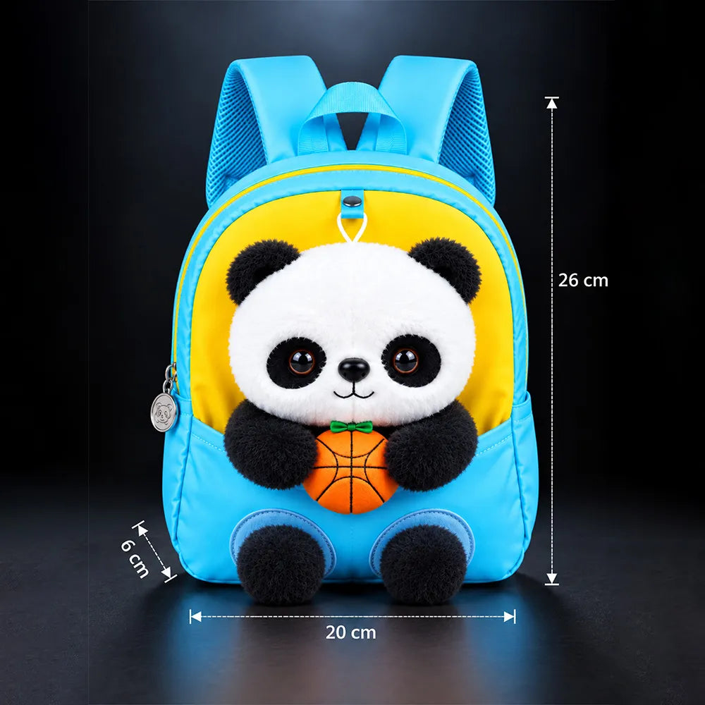 Blue & Yellow Panda Tiny Toddlers Backpack with Removable Soft Toy for nursery and Playgroup