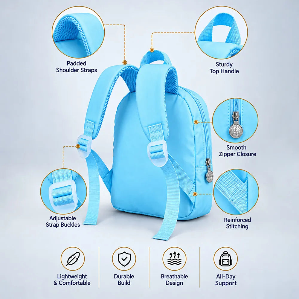 Blue & Yellow Squirrel Tiny Toddlers Backpack with Removable Soft Toy for nursery and Playgroup