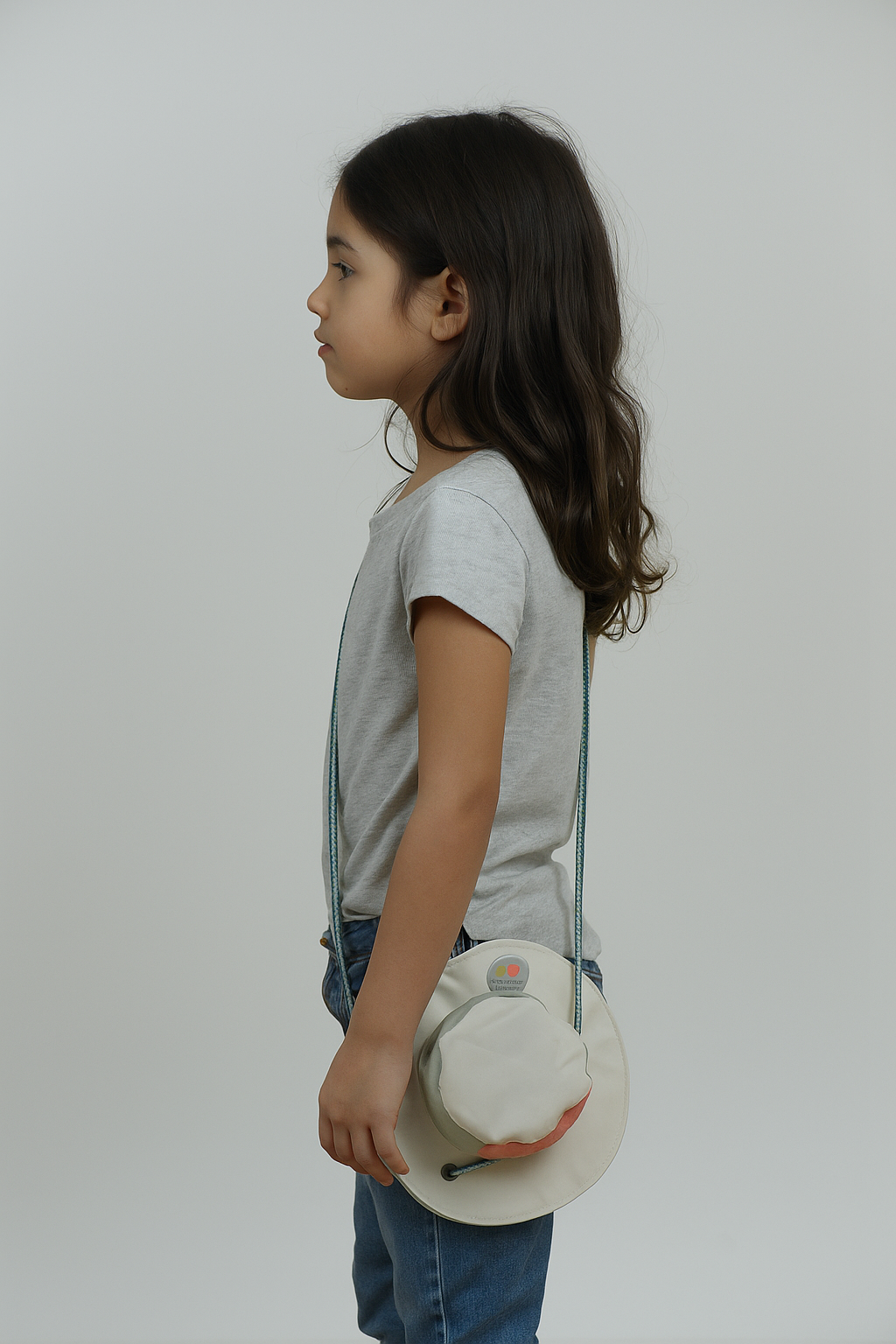 Cream Safari Hat Shape Casual Mini size Outdoor/Beach Sling Bag for Kids
