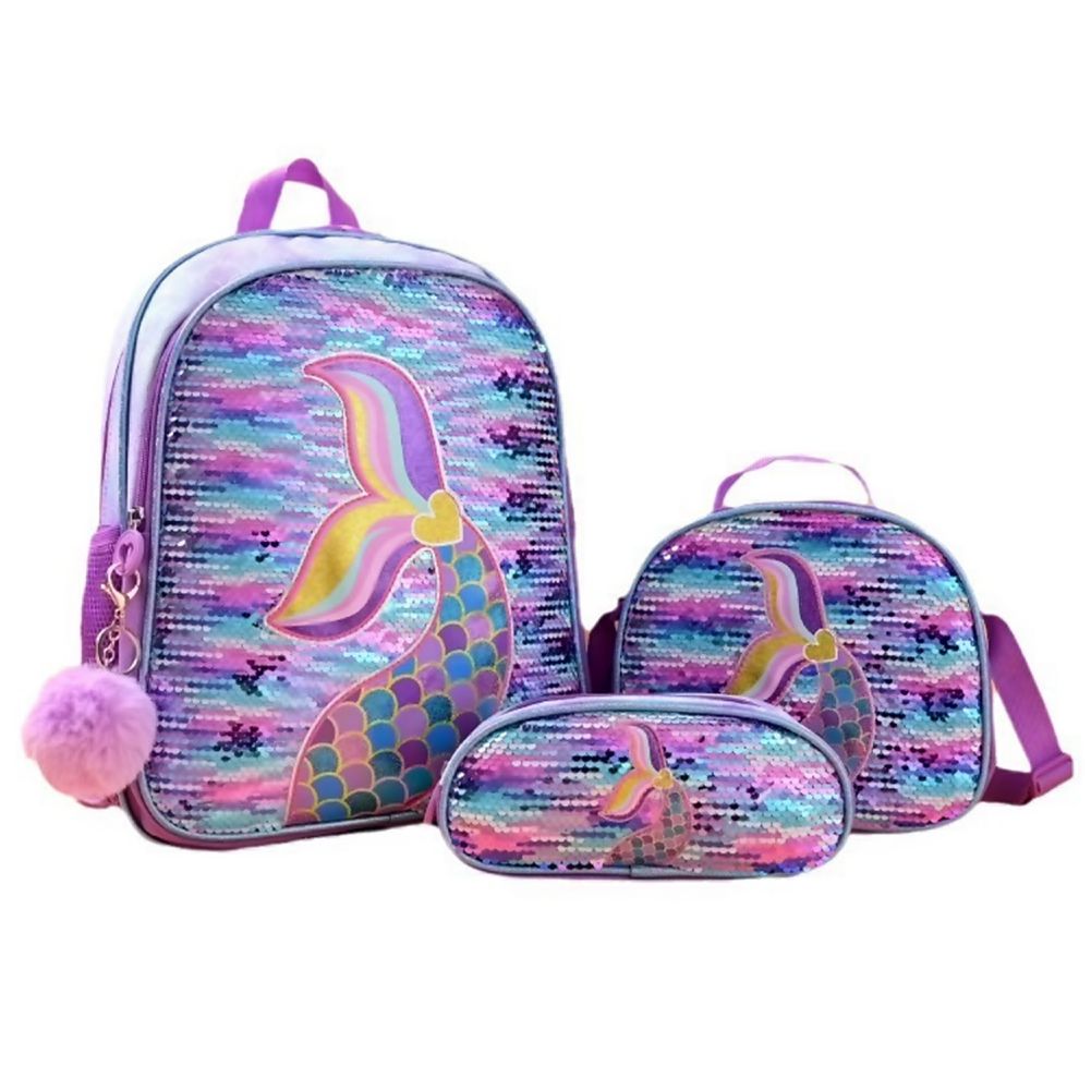 3pcs Gliteratti Mermaid Matching Backpack,Lunch Bag and Stationery Pouch