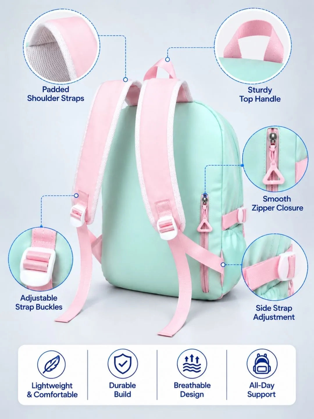 Green & White Teddy Tiny Toddlers Backpack with Removable Soft Toy for nursery and Playgroup