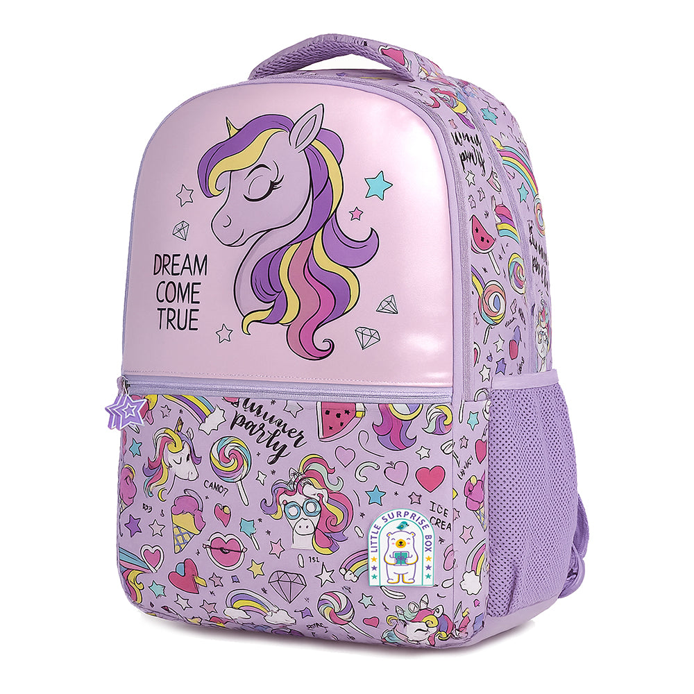 2pcs set of  Hologram Unicorn School Backpack & matching Lunchbag for Kids, 5yrs - 10yrs