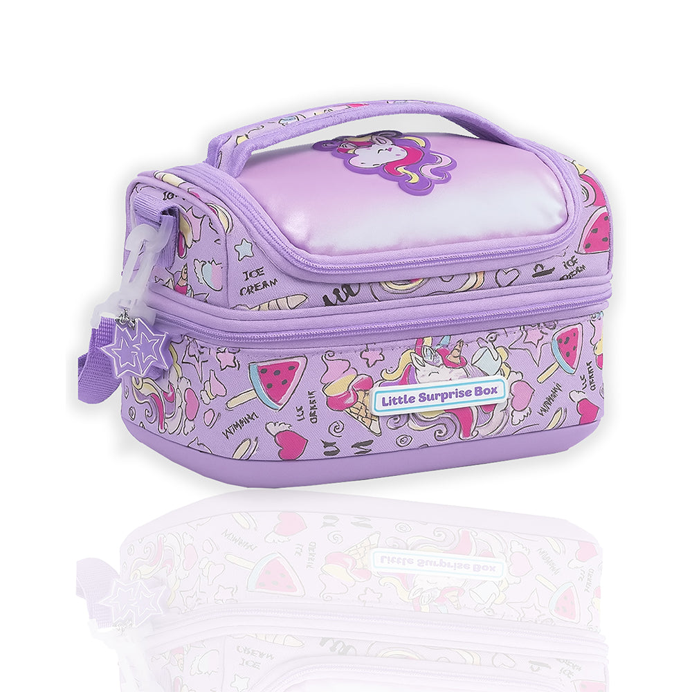 2pcs set of  Hologram Unicorn School Backpack & matching Lunchbag for Kids, 5yrs - 10yrs
