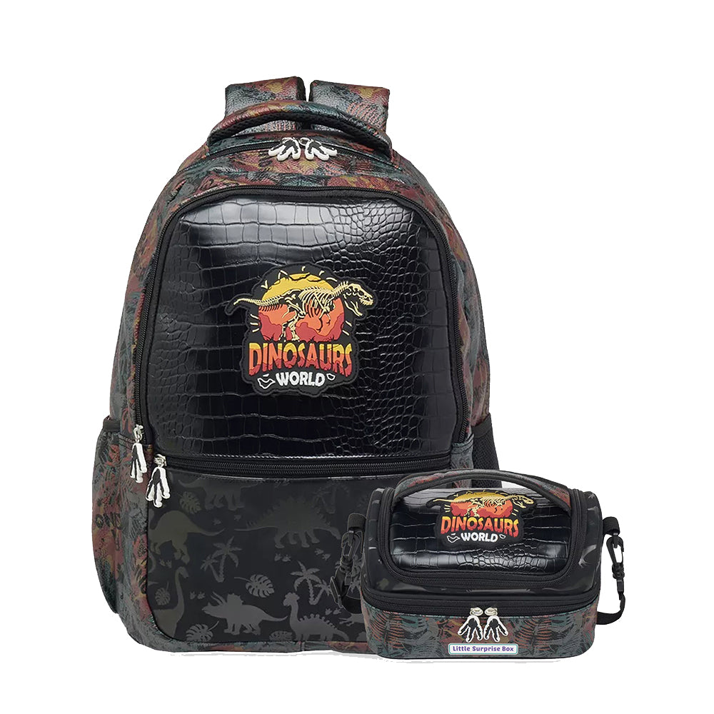 2pcs set of Jurasic Dino School Backpack & matching Lunchbag for Kids, 5yrs - 10yrs