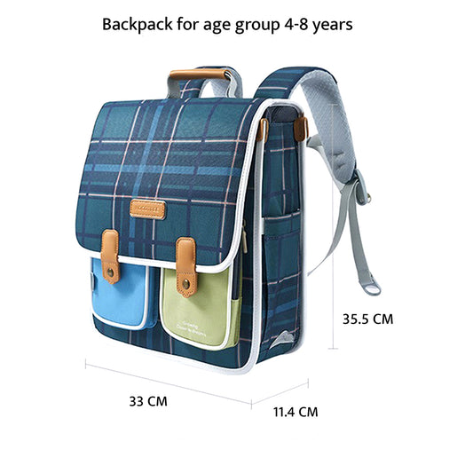 Blue Scottish Plaid Checks Rectangle style Backpack for Kids, Small