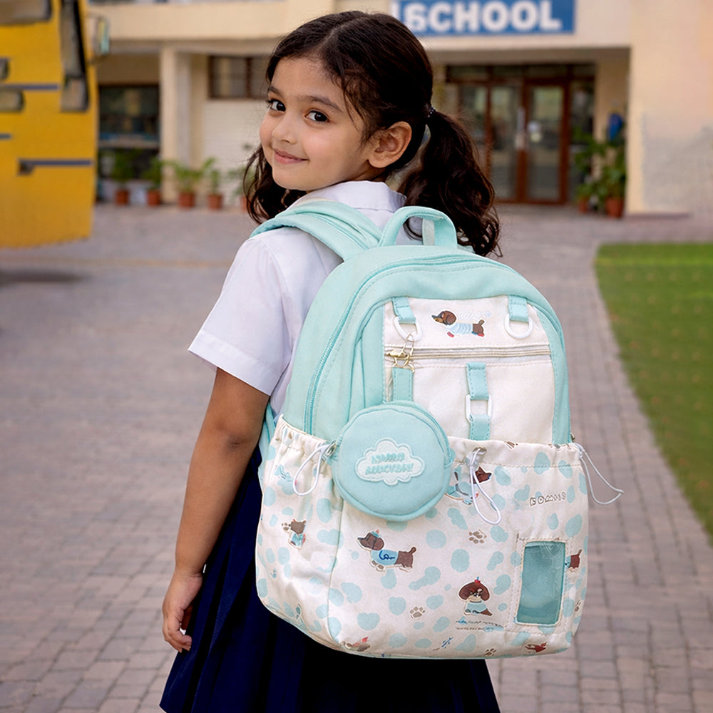 Mint Dog Print 2 Pcs Combo Set - Matching Backpack & Tote Bag with Detachable Pouch for Kids & Teens