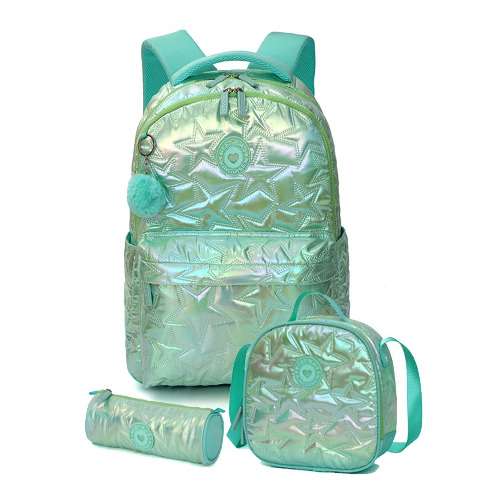 3pcs Shiny Mint Star Matching Backpack, Lunch Bag and Stationery Pouch, 8yrs to Adults