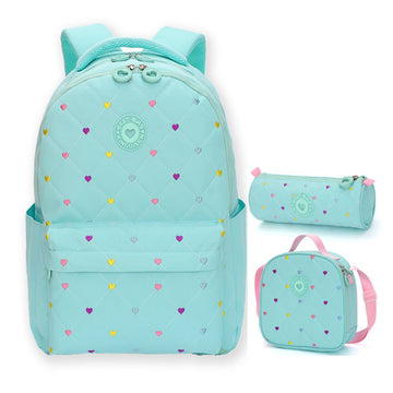 3pcs Mint Mini Heart Matching Backpack, Lunch Bag and Stationery Pouch