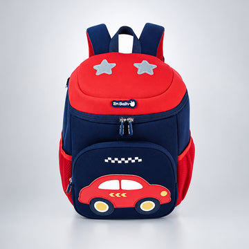 Navy & Red Car Soft Neoprene Backpack for Toddlers & Kids, 3yrs to 5yrs