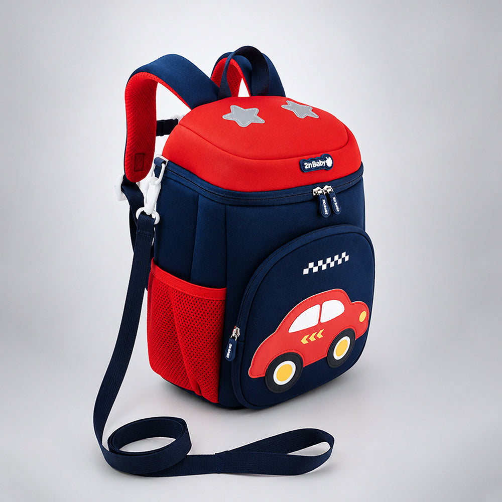 Navy & Red Car Soft Neoprene Backpack for Toddlers & Kids, 3yrs to 5yrs