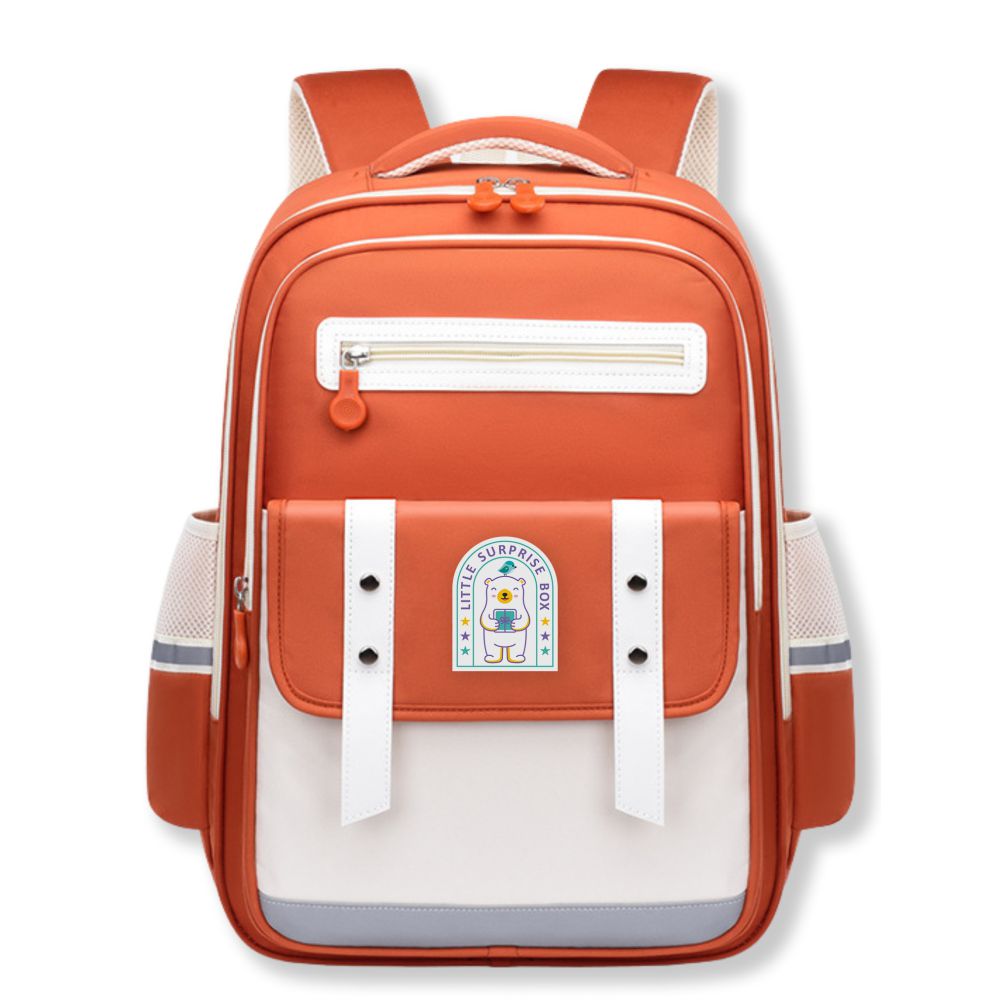Orange & Cream Dual color Ergonomic Backpack for Kids with attached Belt for extra support,6yrs-10yrs