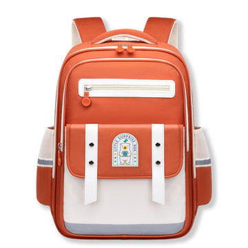 Orange & Cream Dual color Ergonomic Backpack for Kids with attached Belt for extra support,6yrs-10yrs
