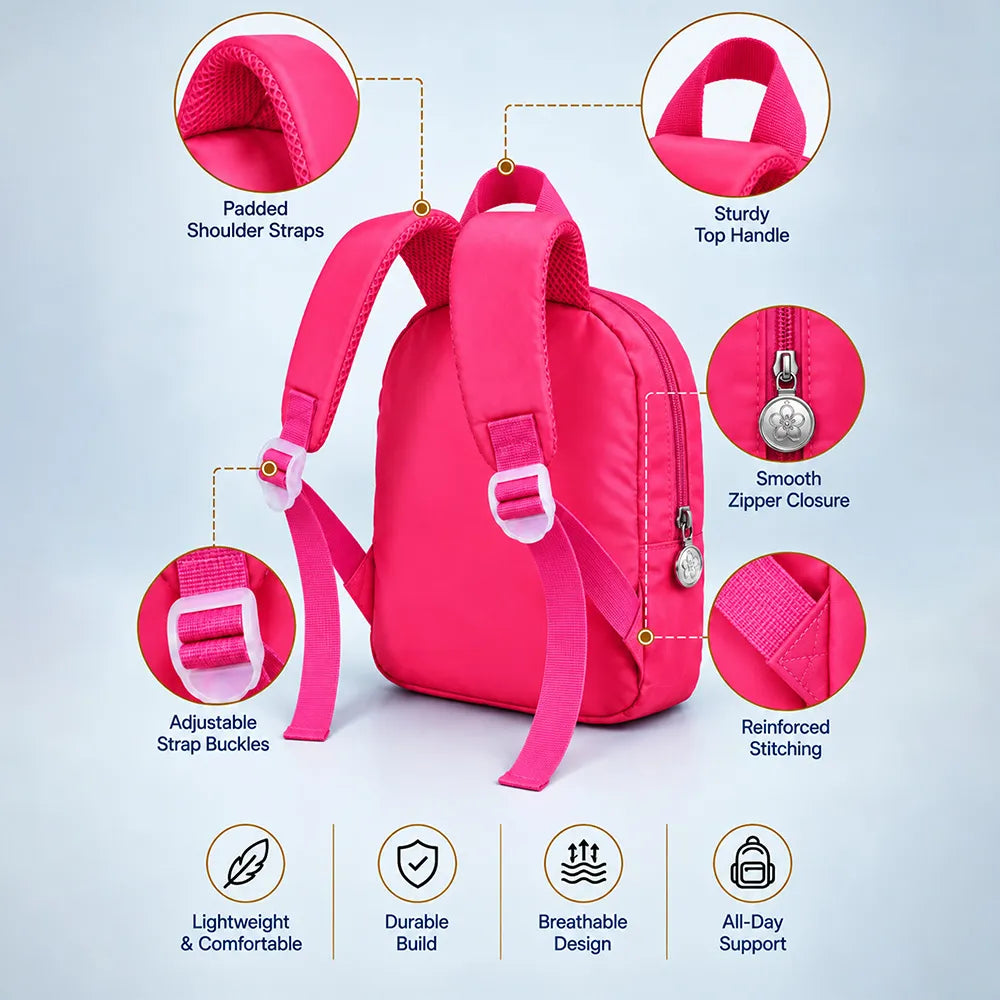 Fuschia Bunny Tiny Toddlers Backpack with Removable Soft Toy for nursery and Playgroup