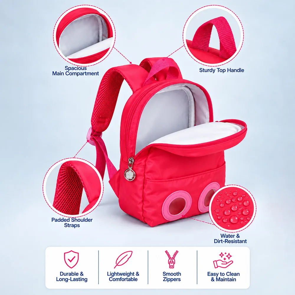 Fuschia Bunny Tiny Toddlers Backpack with Removable Soft Toy for nursery and Playgroup