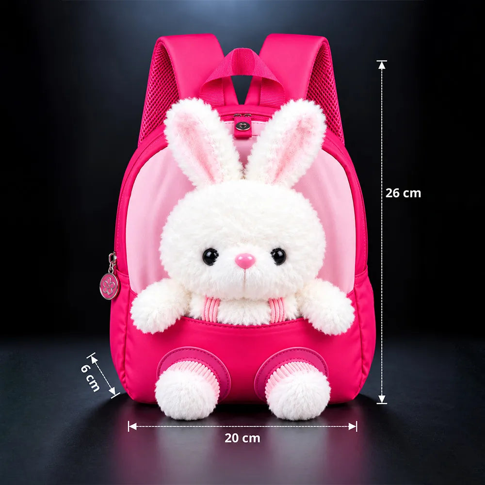Fuschia Bunny Tiny Toddlers Backpack with Removable Soft Toy for nursery and Playgroup