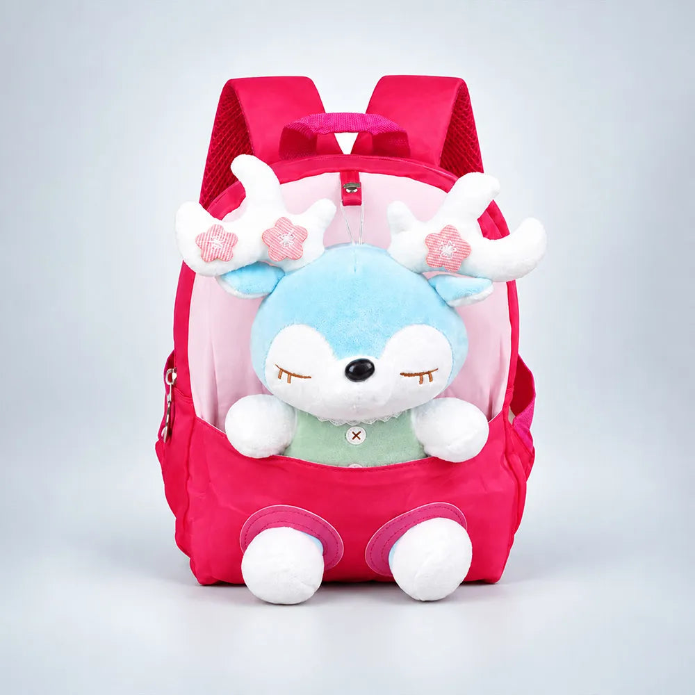 Fuschia Pink Reindeer Backpack with Removable Soft Toy for Toddlers