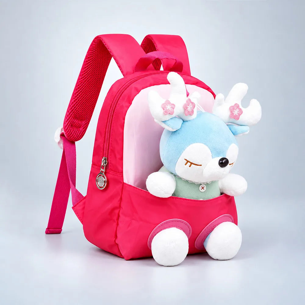 Fuschia Pink Reindeer Backpack with Removable Soft Toy for Toddlers