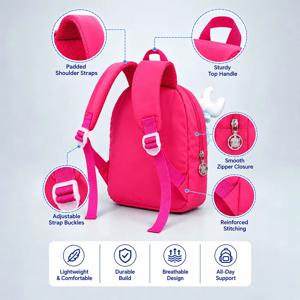 Fuschia Pink Reindeer Backpack with Removable Soft Toy for Toddlers