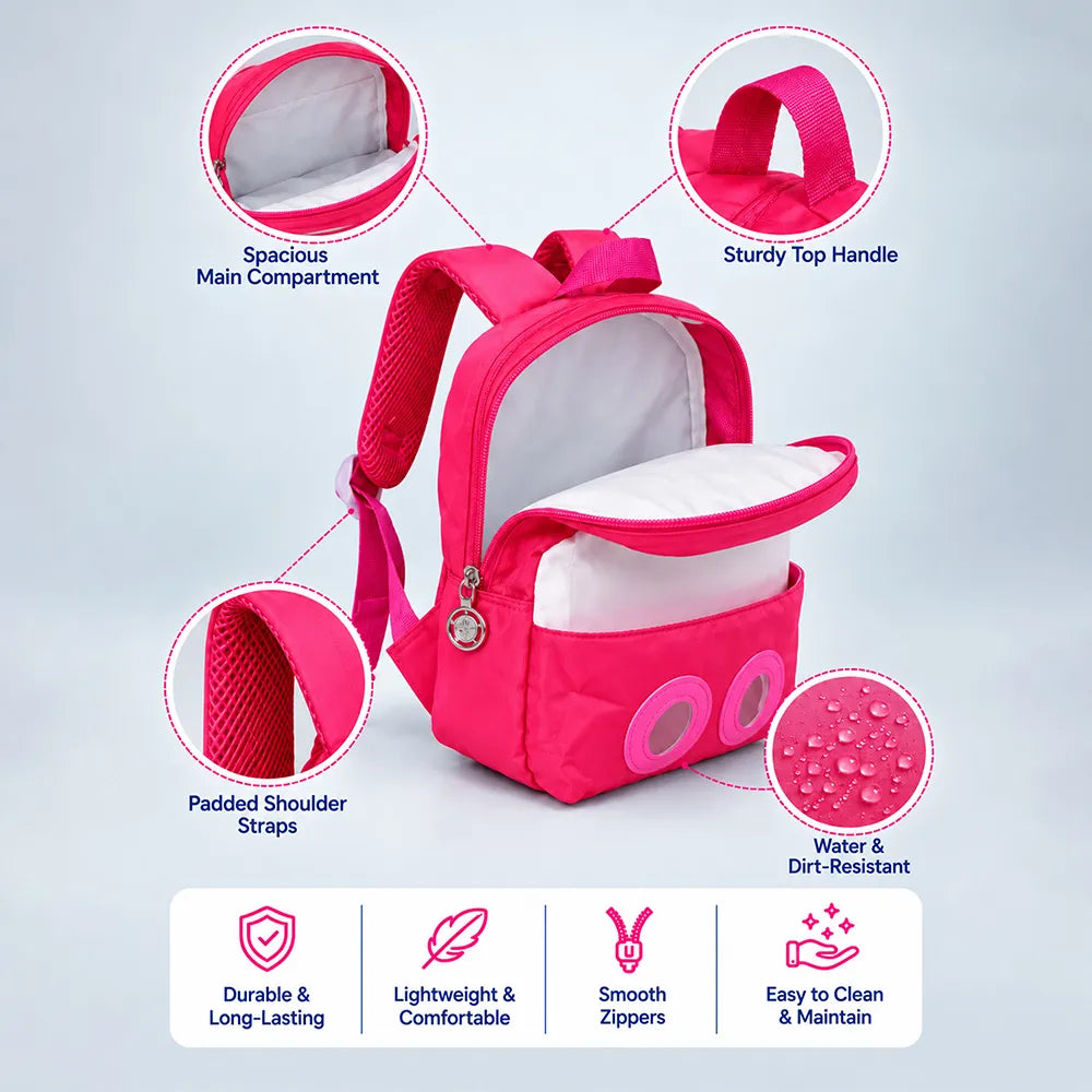 Fuschia Pink Reindeer Backpack with Removable Soft Toy for Toddlers