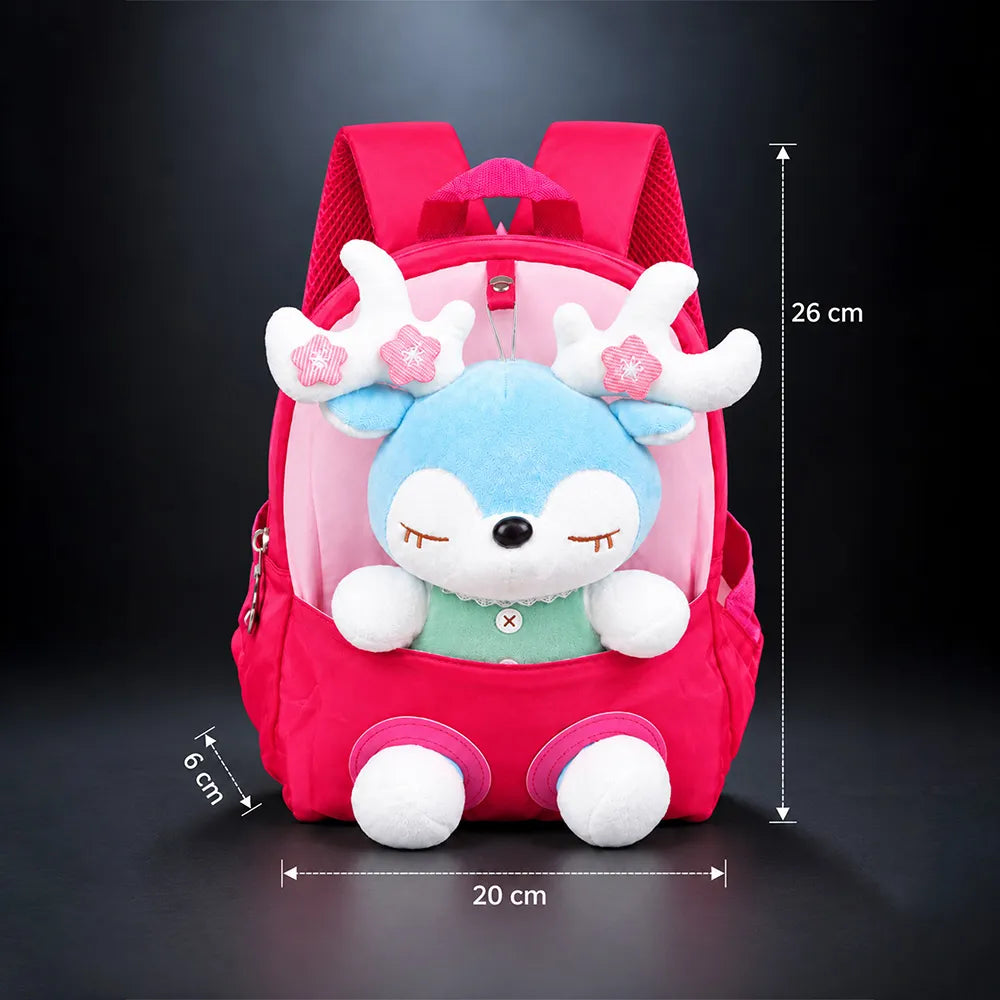 Fuschia Pink Reindeer Backpack with Removable Soft Toy for Toddlers