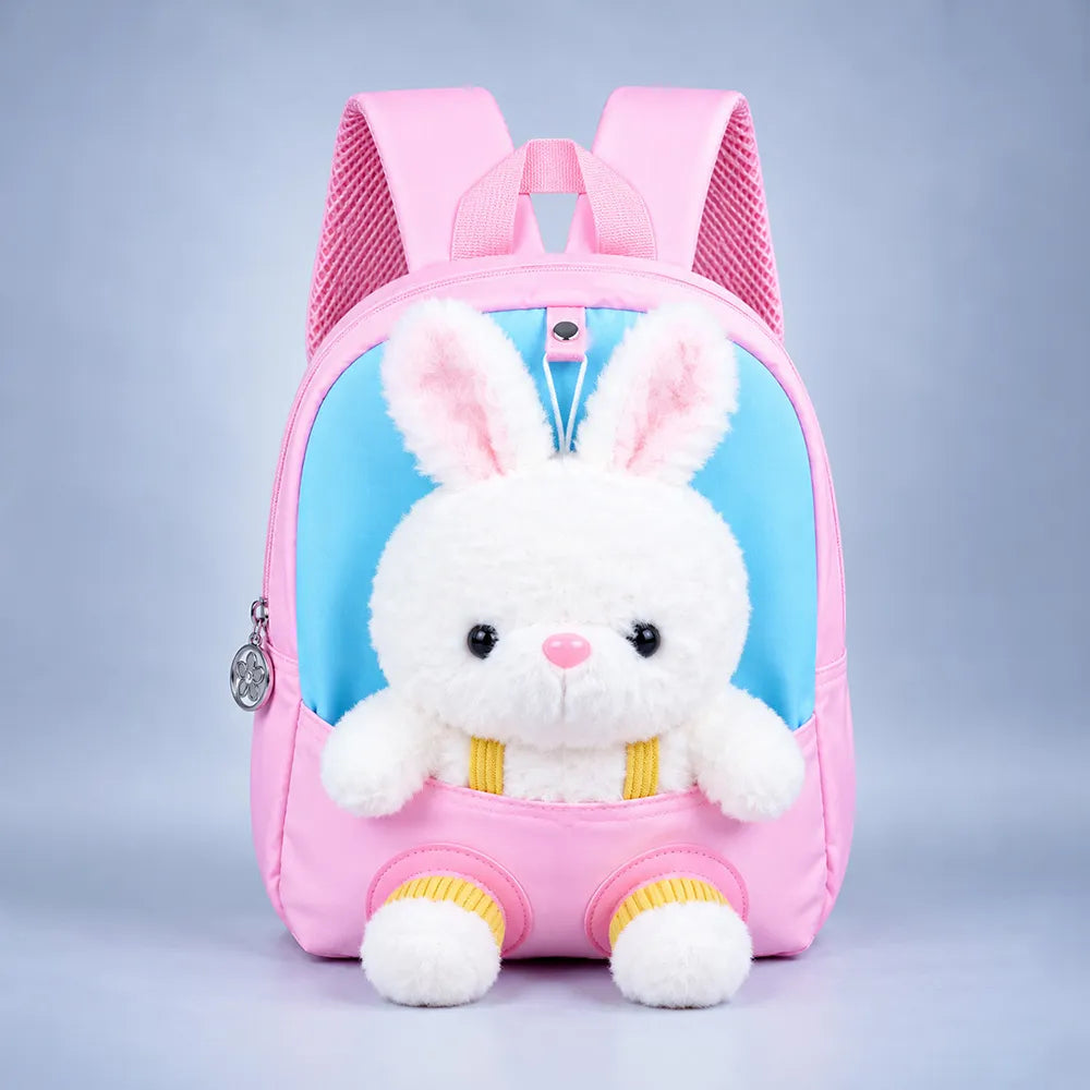 Pink & Blue Bunny Tiny Toddlers Backpack with Removable Soft Toy for nursery and Playgroup
