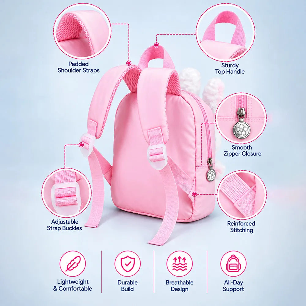 Pink & Blue Bunny Tiny Toddlers Backpack with Removable Soft Toy for nursery and Playgroup