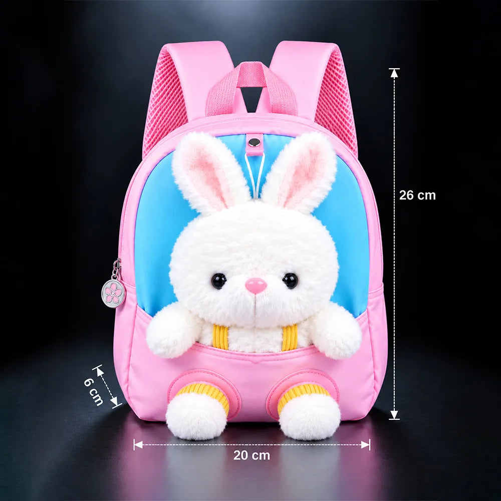 Pink & Blue Bunny Tiny Toddlers Backpack with Removable Soft Toy for nursery and Playgroup