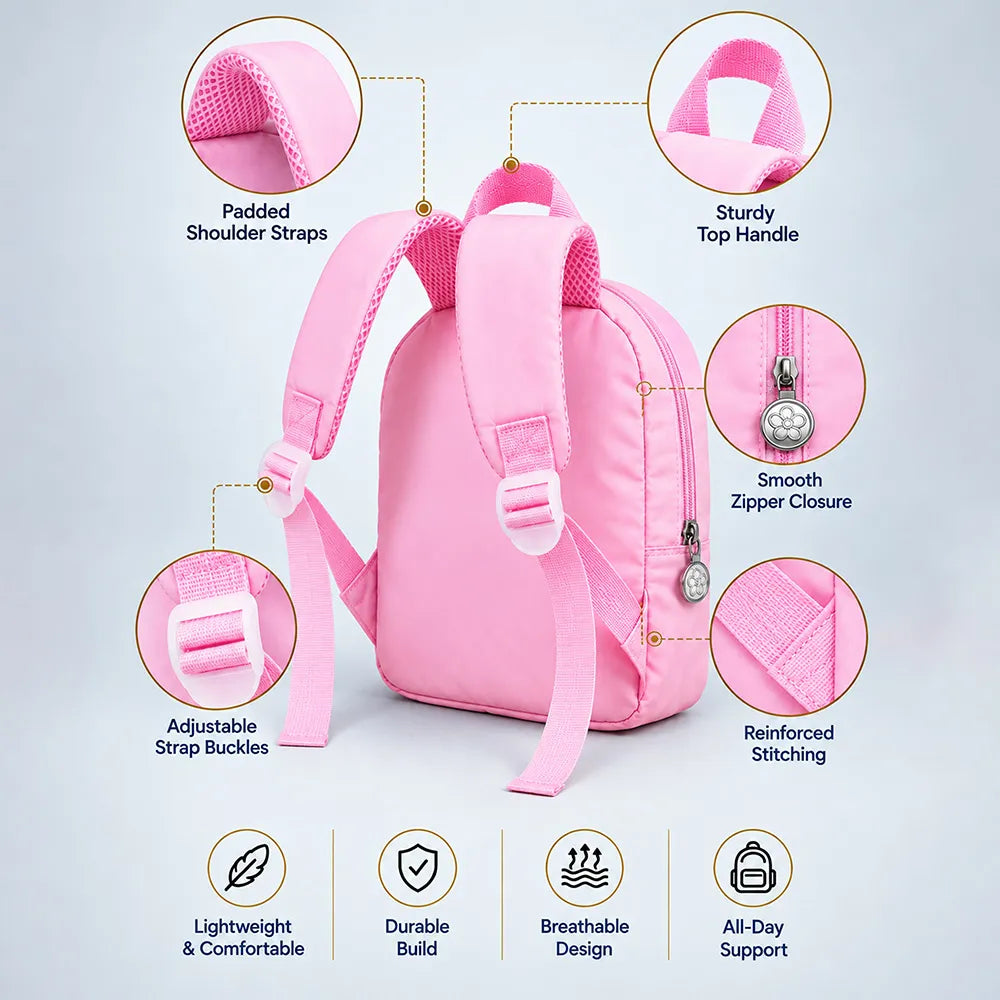 Pink & Blue Reindeer Tiny Toddlers Backpack with Removable Soft Toy for nursery and Playgroup