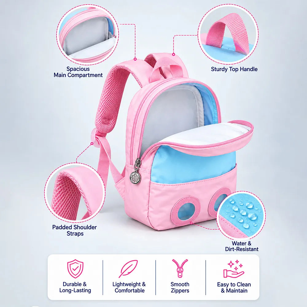 Pink & Blue Reindeer Tiny Toddlers Backpack with Removable Soft Toy for nursery and Playgroup