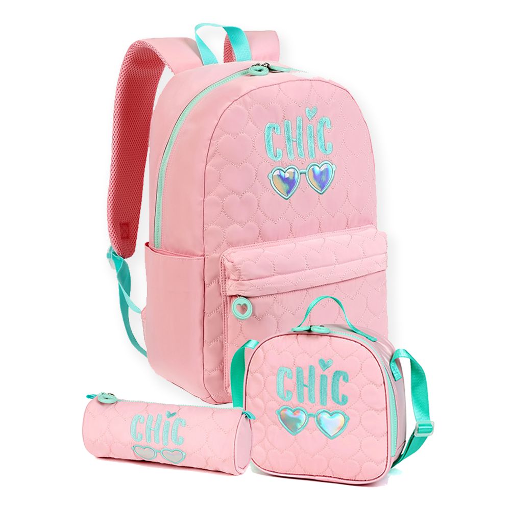 3pcs Pink Cool Glasses Matching Backpack, Lunch Bag and Stationery Pouch, 8yrs to Adults