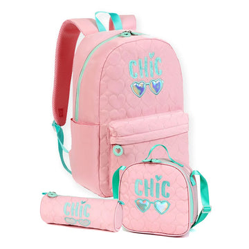 3pcs Pink Cool Glasses Matching Backpack, Lunch Bag and Stationery Pouch, 8yrs to Adults