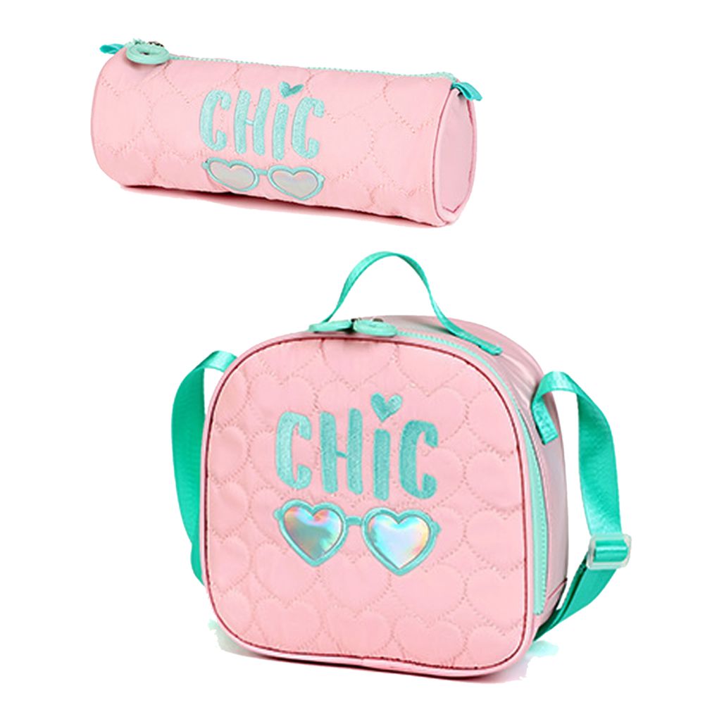 3pcs Pink Cool Glasses Matching Backpack, Lunch Bag and Stationery Pouch, 8yrs to Adults