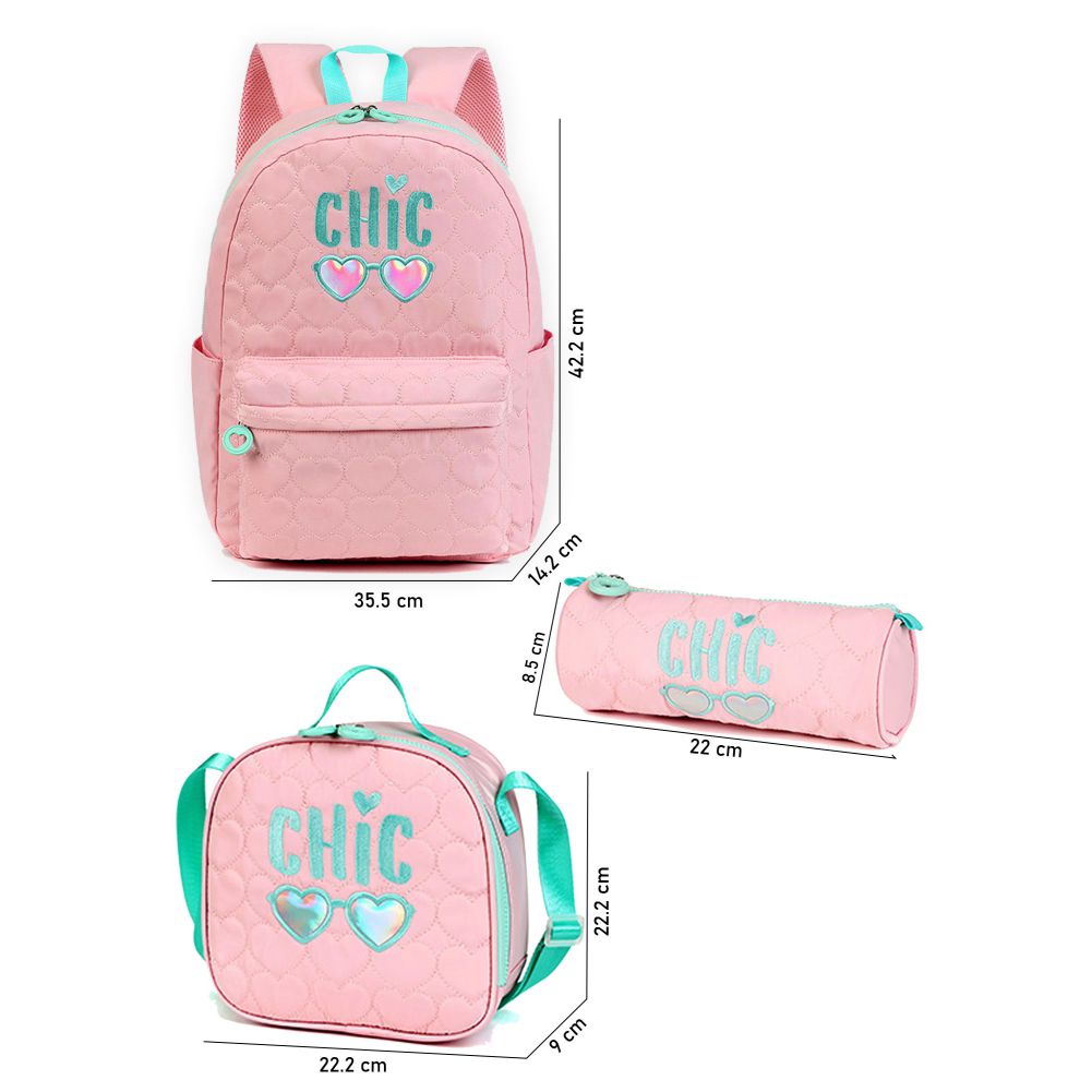 3pcs Pink Cool Glasses Matching Backpack, Lunch Bag and Stationery Pouch, 8yrs to Adults