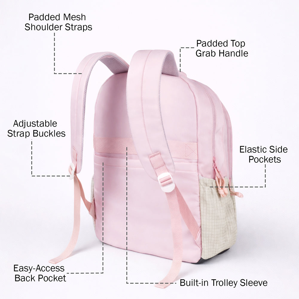 Pink & Grey Badge styled School Backpack for Kids & Teens