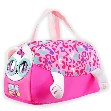 Pink and Mint Cat Theme Kids Duffle Bag for Classes and Travel, 5 years +