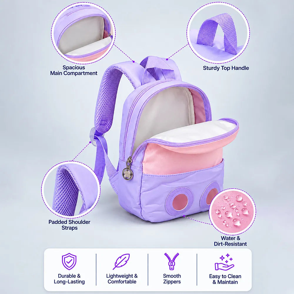 Purple & Pink Bunny Tiny Toddlers Backpack with Removable Soft Toy for nursery and Playgroup
