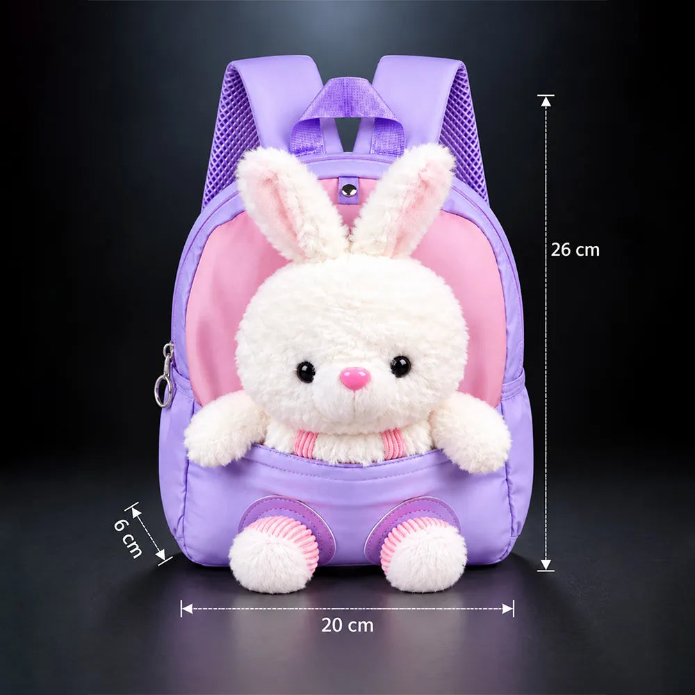 Purple & Pink Bunny Tiny Toddlers Backpack with Removable Soft Toy for nursery and Playgroup
