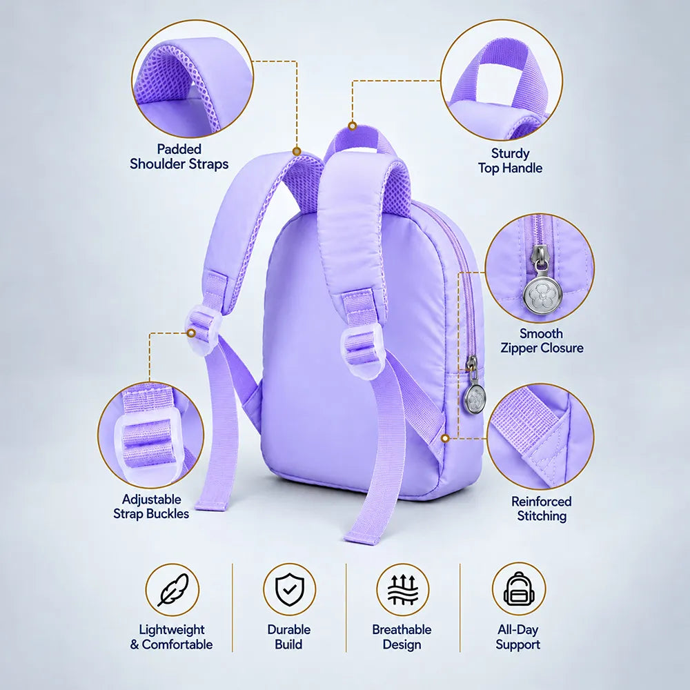 Purple & Pink Reindeer Tiny Toddlers Backpack with Removable Soft Toy for nursery and Playgroup