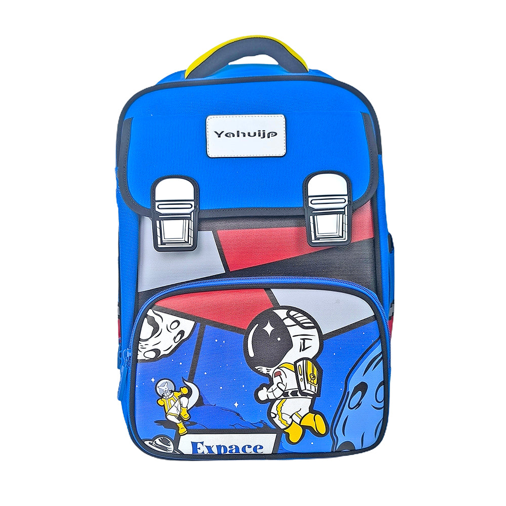 Blue Red Block Astronaut School Backpack for Kids