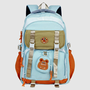 Teal, Orange & Brown Color-Block with Character Pouch School Backpack for Kids