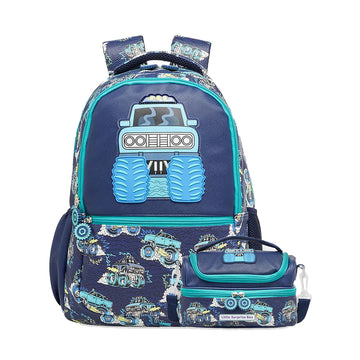 2pcs Monster Truck School Backpack & matching Lunchbag for Kids, 5yrs - 10 yrs