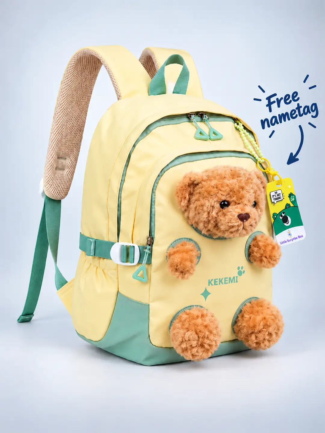 Yellow & Brown Teddy School & Travel Backpack for kids, 5yrs & above with Free Luggage Tag