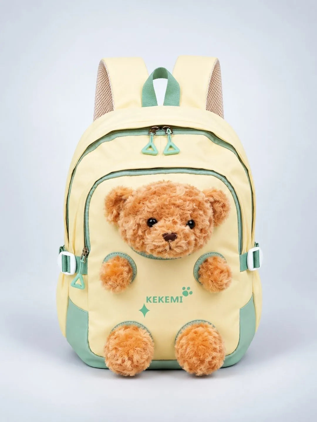 Yellow & Brown Teddy Tiny Toddlers Backpack with Removable Soft Toy for nursery and Playgroup