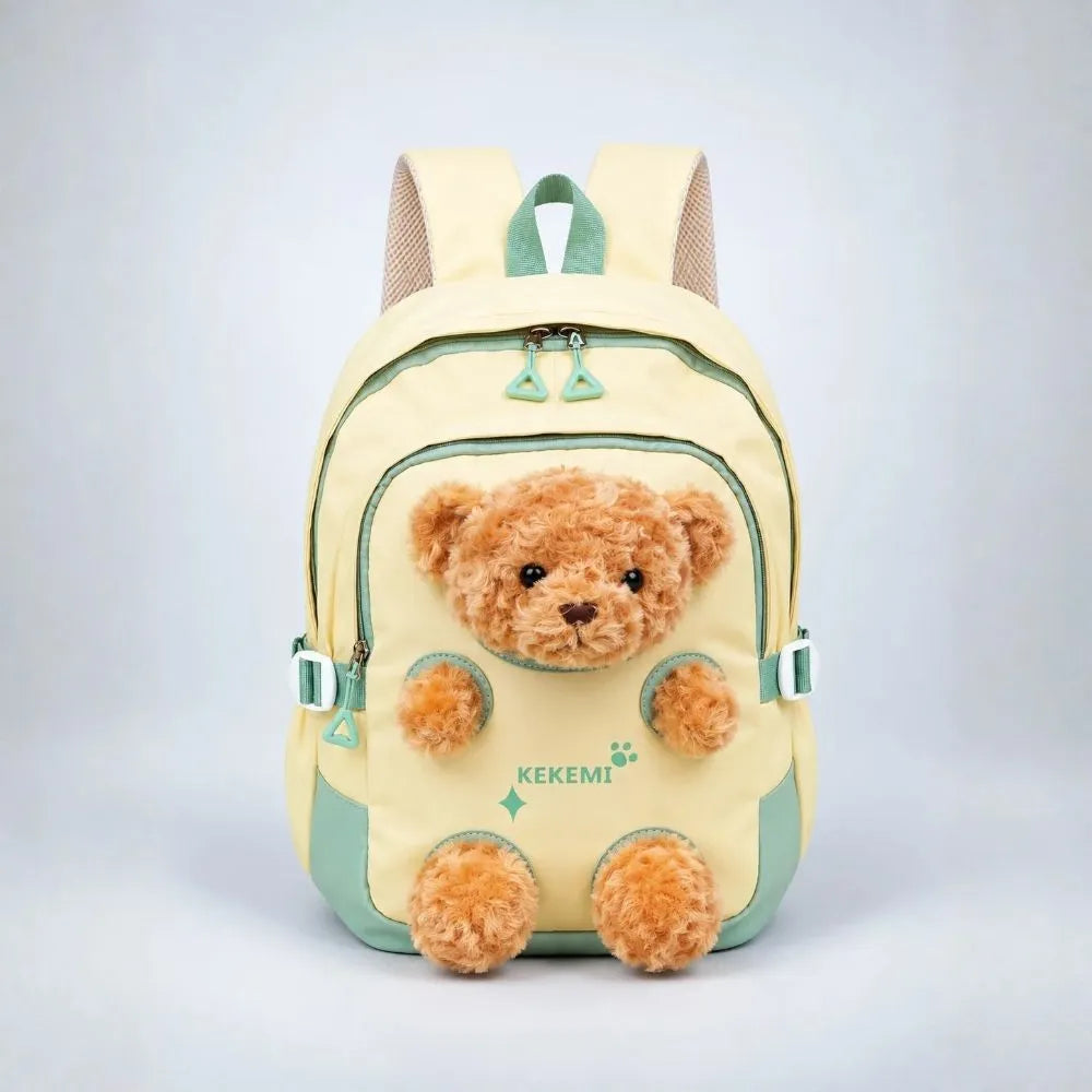 Yellow & Brown Teddy Tiny Toddlers Backpack with Removable Soft Toy for nursery and Playgroup