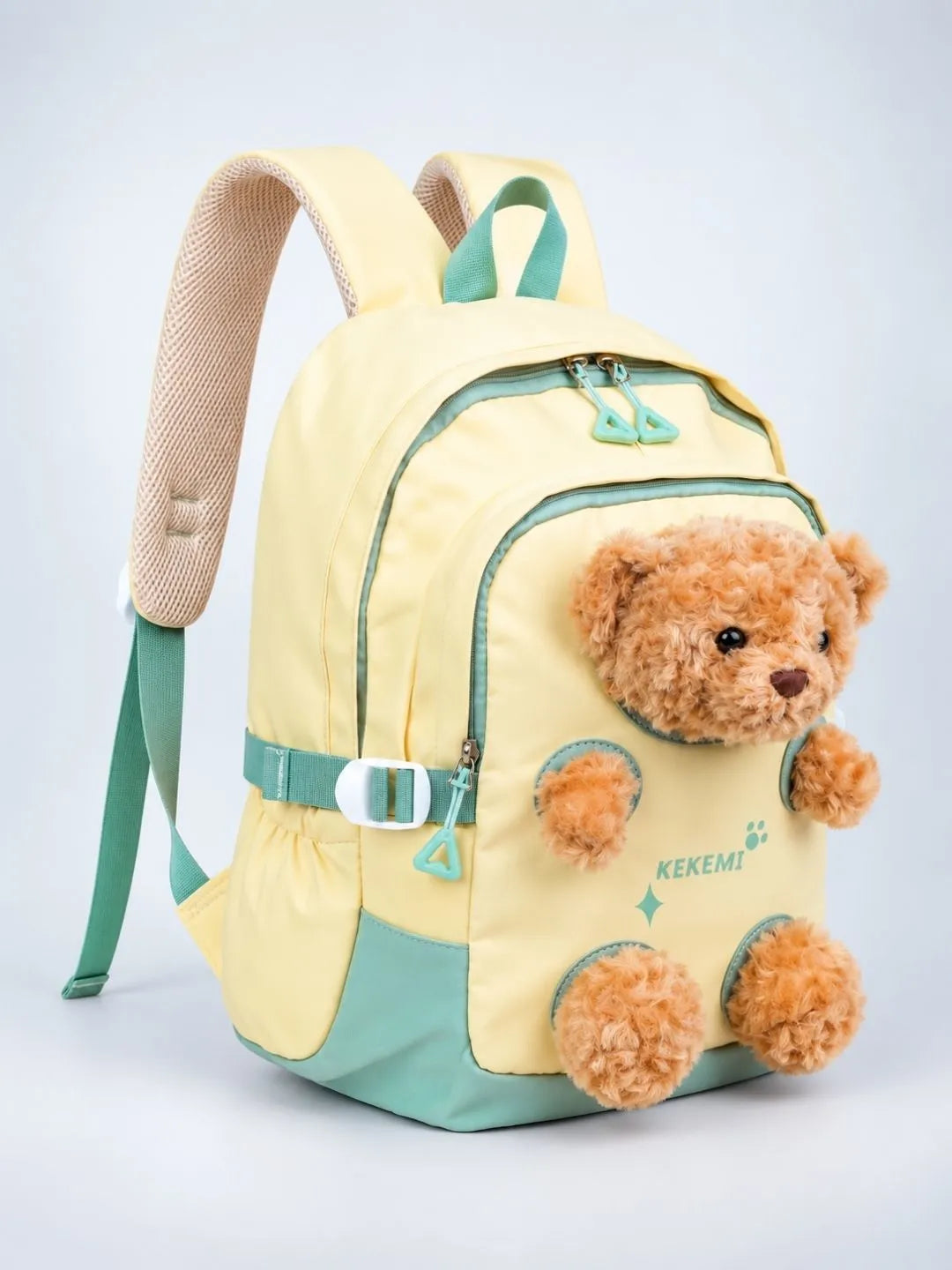 Yellow & Brown Teddy Tiny Toddlers Backpack with Removable Soft Toy for nursery and Playgroup