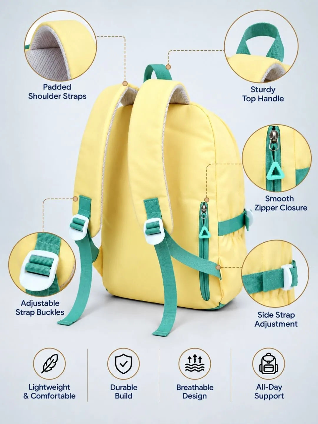 Yellow & Brown Teddy Tiny Toddlers Backpack with Removable Soft Toy for nursery and Playgroup